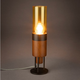 Cylinder tafellamp glas en hout