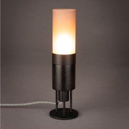 Cylinder tafellamp glas en hout