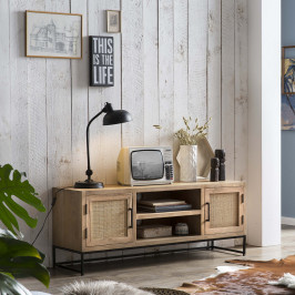 Tv-meubel naturel mangohout en rotan